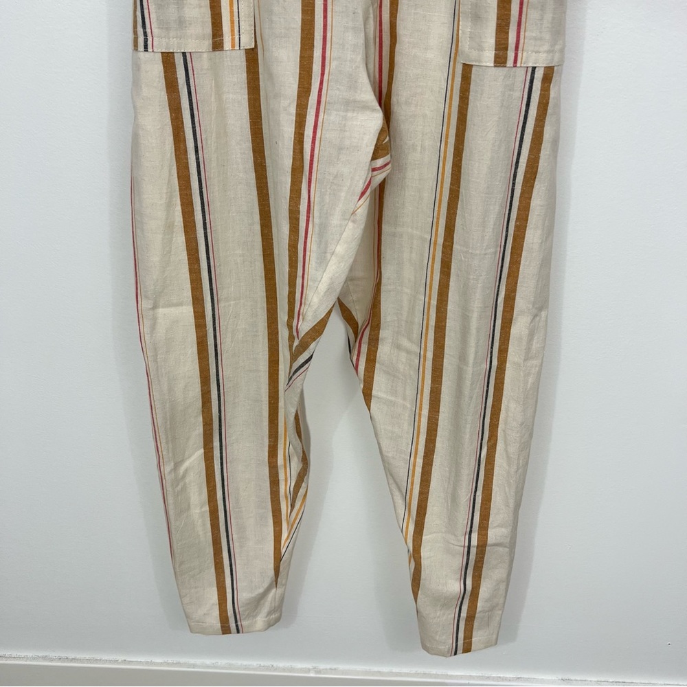 Billabong Striped Linen Jumpsuit in White and Tan - Picture 6 of 11